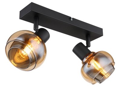 GLOBO B TOKKI Strahler Metall schwarz matt, 2x E14 - Deckenleuchte mit amber Gla