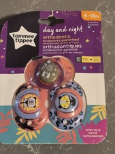 Tommee Tippee 3 Pack Glow in the Dark Day Night Orthodontic Pacifiers 6-18 M