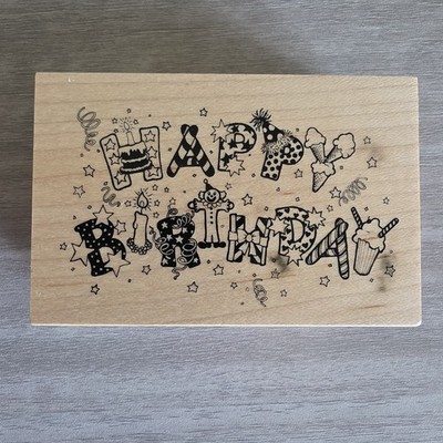 Happy Birthday Wood Mounted Rubber Stamp, PSX G-020, 1999 Party Clown Cake