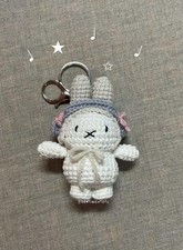 Crochet Bunny Keychain Charm, Handmade Kawaii Cotton Blend Bag Accessory