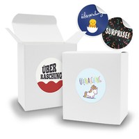 Itenga Set Gastgeschenk 24X Geschenkbox Quader Weiss + Sticker ÜBerraschung