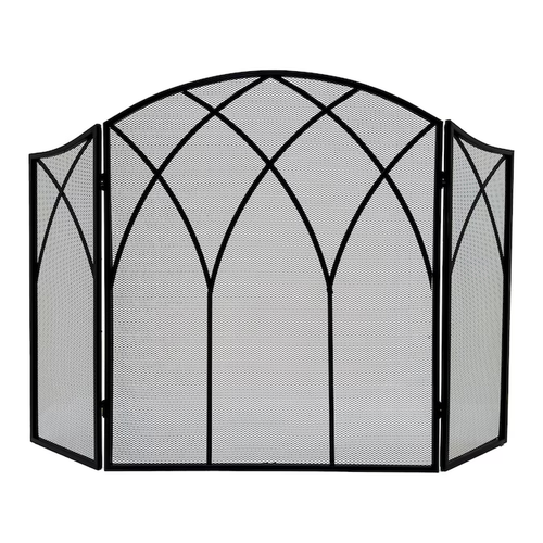Gothic Fireplace Screen 3 Panel Handles Steel Black Gate Protector Accessory - Picture 11 of 12