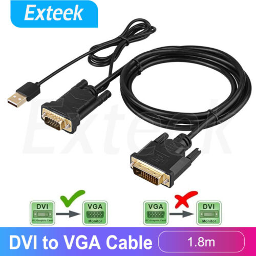 DVI-D 24+1Pin Male to VGA 15Pin male Active Cable Monitor Converter 1080P 1.8m - Picture 1 of 7