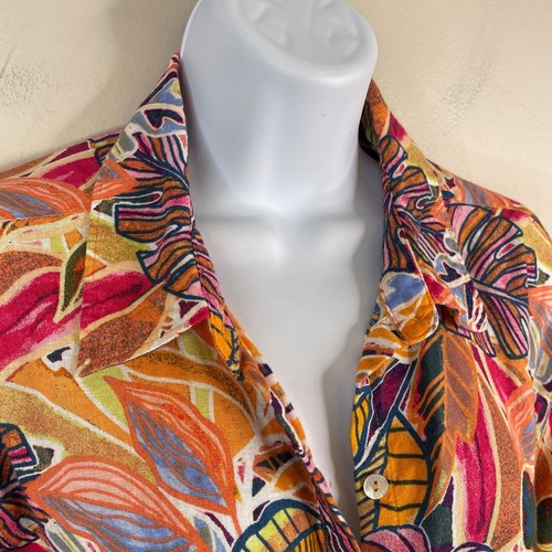 C&C California Womens Beachy Linen Shirt Dress Size L Button Up Tropical Floral - Picture 9 of 13