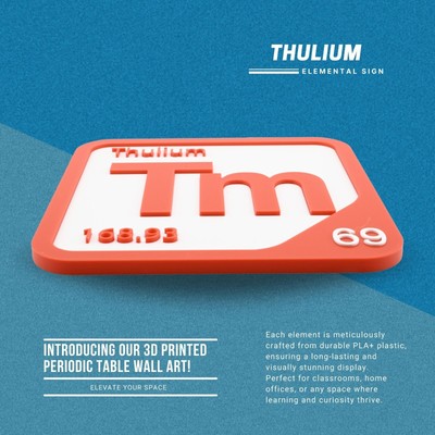 3D Printed Thulium Periodic Table Tile, Durable PLA+ with Adhesive Strip.