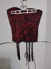 Seven til midnight Red Black Corset Bustier Sz L Side hook Lace Up back Garters