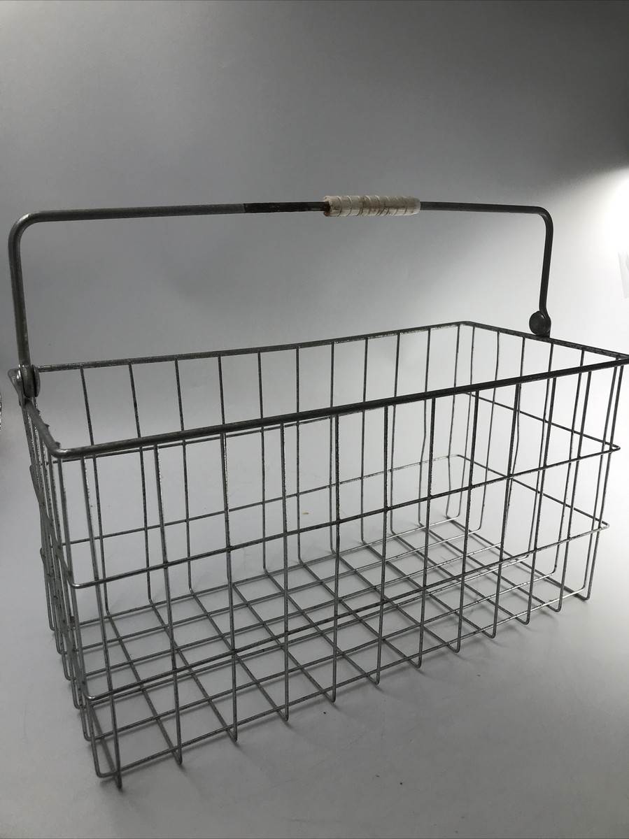 Vintage Metal Wire Basket Farmhouse Rectangular Plastic Handle | eBay