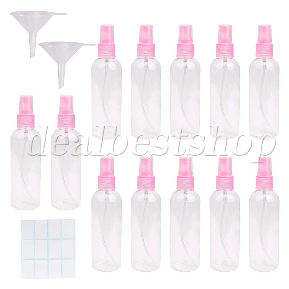 12Pcs Plastic Spray Bottles Transparent Travel Size Empty 100ml with Pink  Caps