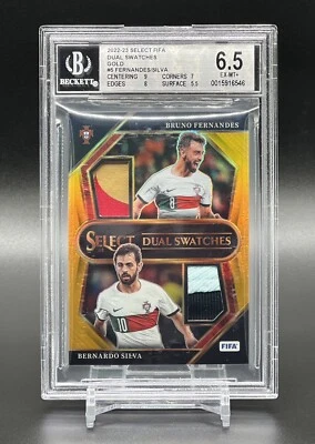 Panini Select 2022-23 Bruno Fernandes Bernardo Silva Dual Patch /10 Gold Prizm - Bild 1 von 3