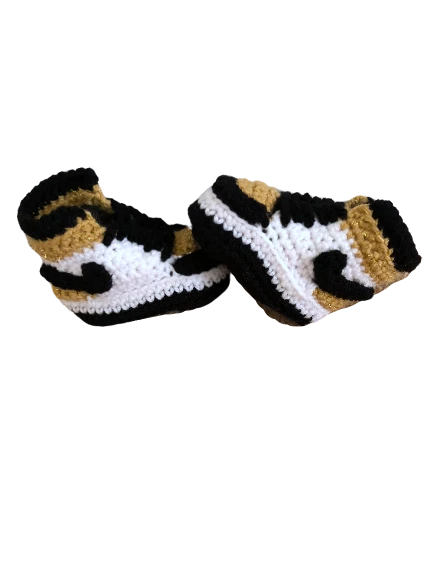 Gold Shoes Baby Sneaker J Basketball Air Retro Crochet Black White Boy Girl   - Image 2 of 4