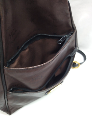 HCL Signature Brown Leather Zip Pockets Backpack - Vintage  display picture 3
