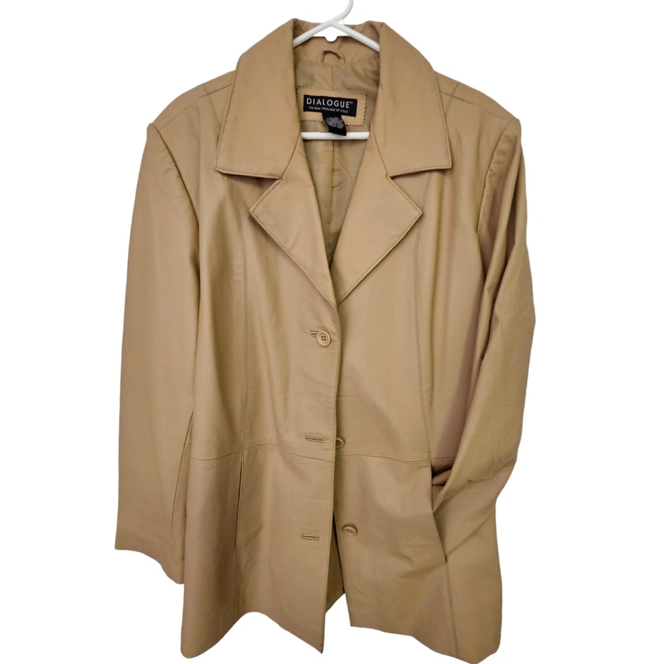 Dialogue Tan Brown Button Front Leather Jacket with Shoulder Pads Size 1X - Image 4 of 4