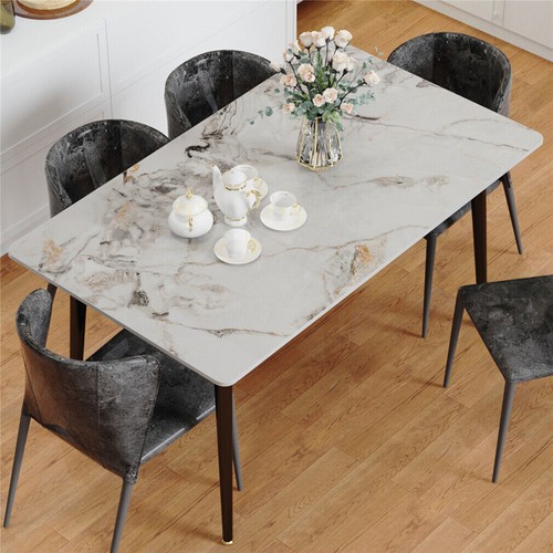 6-Person Large Glossy Marble Dining Table Modern Kitchen Table Office Work Table - Picture 16 of 28