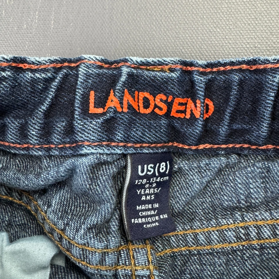 Lands’ End Jeans Girls Size 8 Blue Denim Straight Leg Adjustable Waist Dark Wash - Image 3 of 4