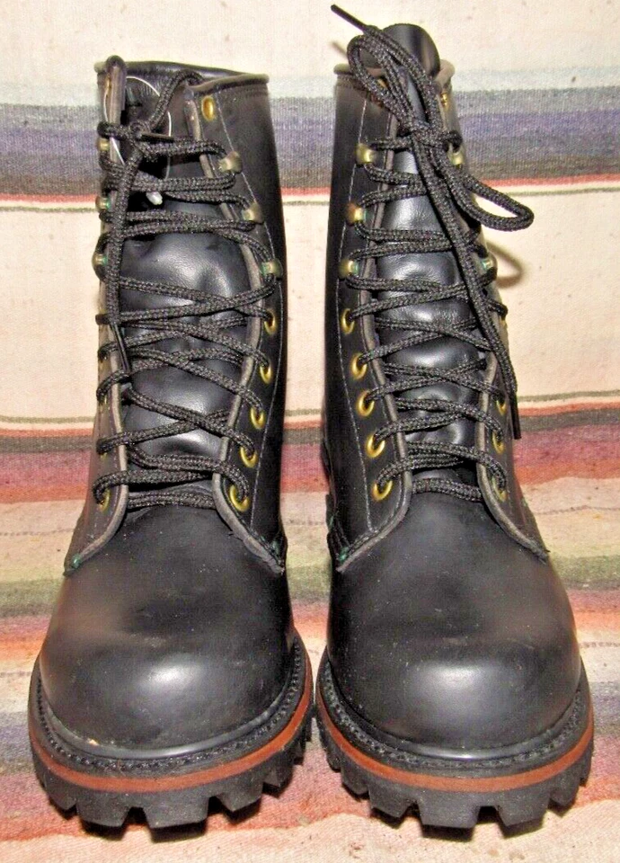 Mens VTG Walker Lace Up Black Leather Hiking Boots 7.5 D Lady 9 M NEW w/o Box - Image 2 of 4