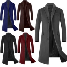 Mens Winter Warm Wool Long Classic Coat New Formal Trench Overcoat