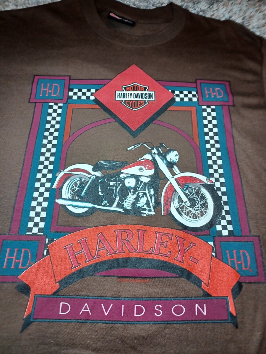 Vintage 90s Single Stitch Harley Davidson Tee Shirt Biker Brown