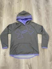 Under Armour Cold Gear Storm 1 Girl Hoodie Logo Youth L Large YLG Gray / Purple