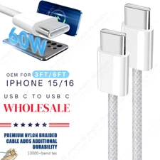 60W Braided USB C-USB C PD Quick Charger Cable for iPhone 15/16 Pro Max/iPad Lot