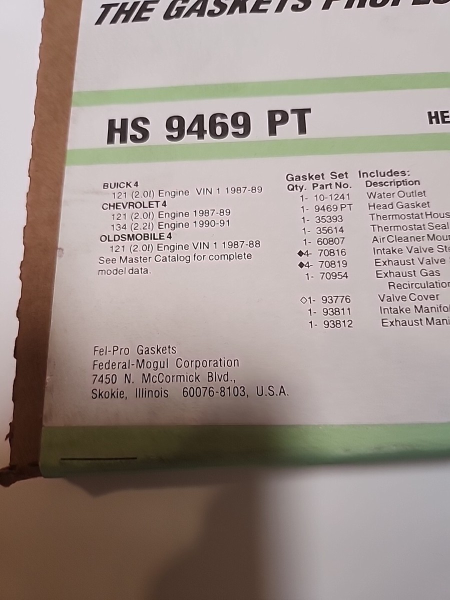 FEL-PRO HS9469 PT Head Gasket Set for BUICK CHEVY OLDSMOBILE 121