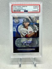 Evan Carter RC 2024 Topps Tribute Auto Blue /150 PSA 10