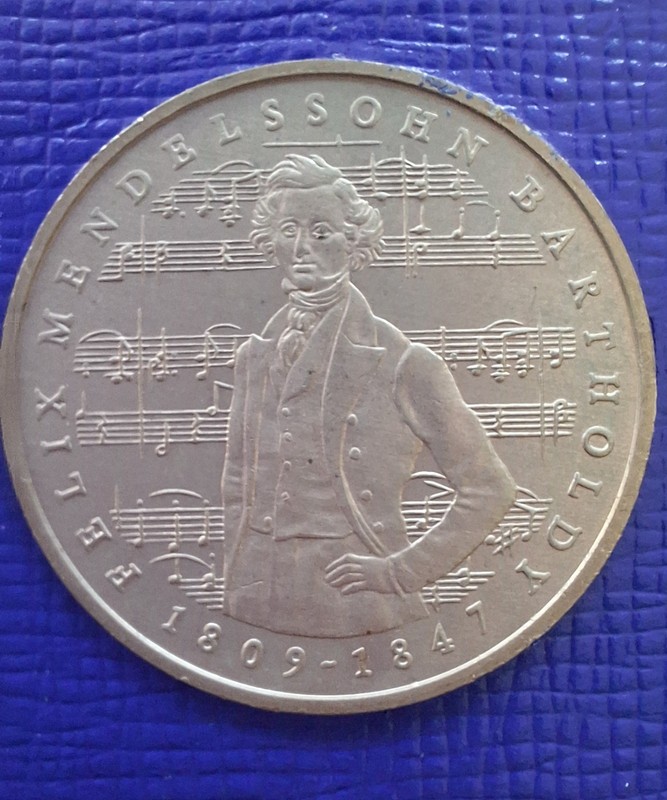 1984 J Germany 5 Mark 175th Birthday of Felix Mendelssohn Bartholdy KM# 161