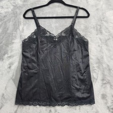 Vintage Camisole Womens S Black Lace Trim Silky Antron Nylon Lingerie Tank USA
