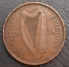 1928 ~ Ireland ~ Irish Half Penny  1/2 D Coin ~ Eire  #0184