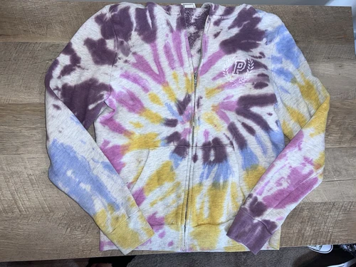 UNDERCOVER Felpa con cappuccio Victoria's Secret rosa Everyday Lounge perfetta full zip colore tie dye nuova con etichette