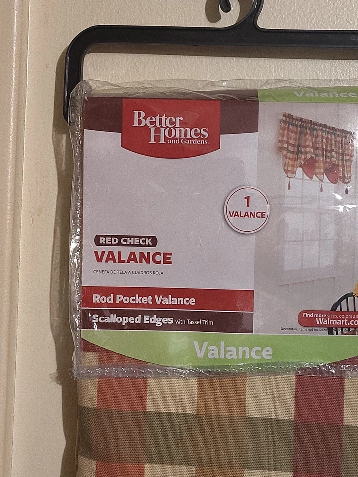 Better Homes Red Check Scalloped Edge Valance Tassels Cottage Farmhouse 60" ×20" - Image 2 of 4