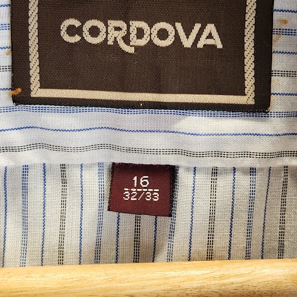 Camisa Cordova Vintage Para Hombre Talla 16 32/33 Manga Larga Abotonada Rayas Foto 2 de 4