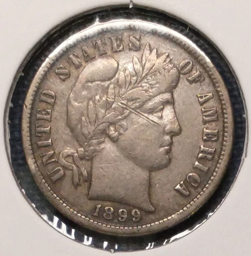 1899 BARBER DIME -- Very Fine (VF) details -- deep scratch on face