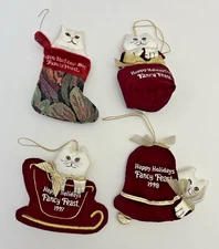 Vintage Fancy Feast Christmas Ornaments Lot of 4 1990's ~ '95, '96, '97, '98