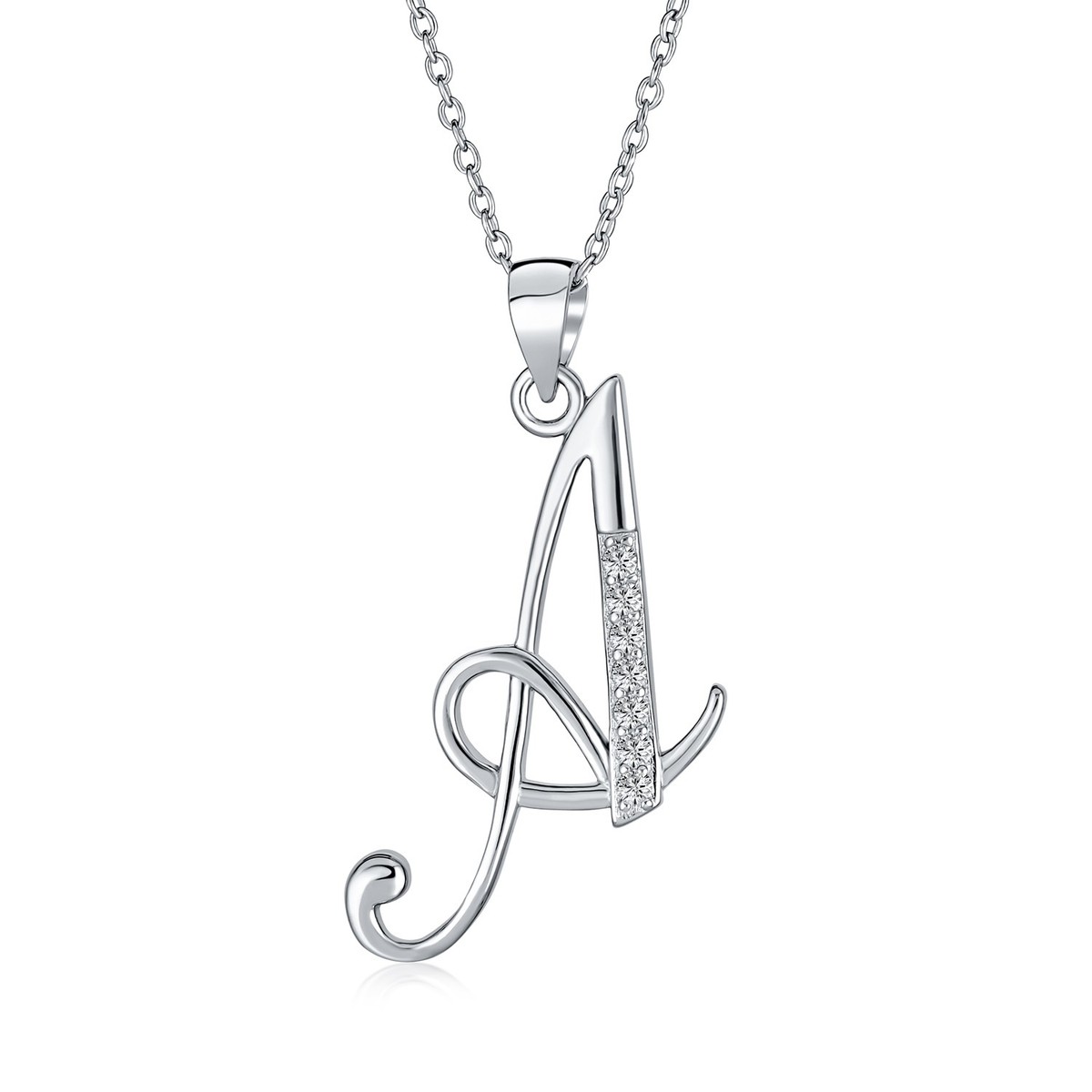 ABC Cubic Zirconia Pave CZ Cursive Script Letter Alphabet