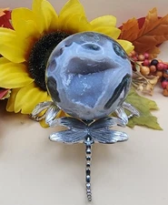 NEW Natural Stone Handcarved Polished Moss Agate Sphere Druzy