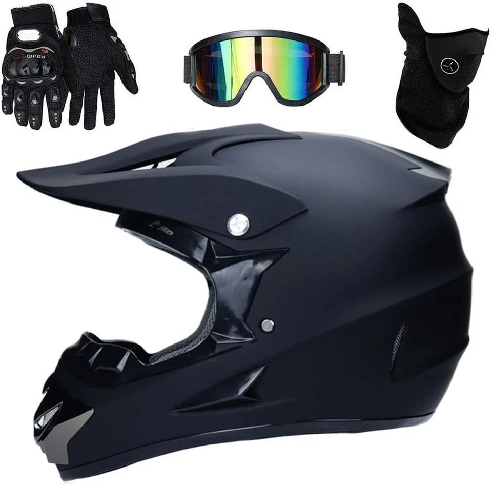 Casque Motocross Enfant Homologué DOT Protection Cross Noir Complet - Photo 2/4