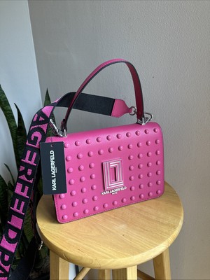 Karl Lagerfeld Paris Simone Crossbody Purse Handbag Fuchsia Black Dot LH0EO6BI