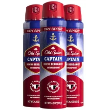 3 Old Spice Captain Antiperspirant Dry Spray Scent Of Bergamot 4.3oz Exp 08/2025