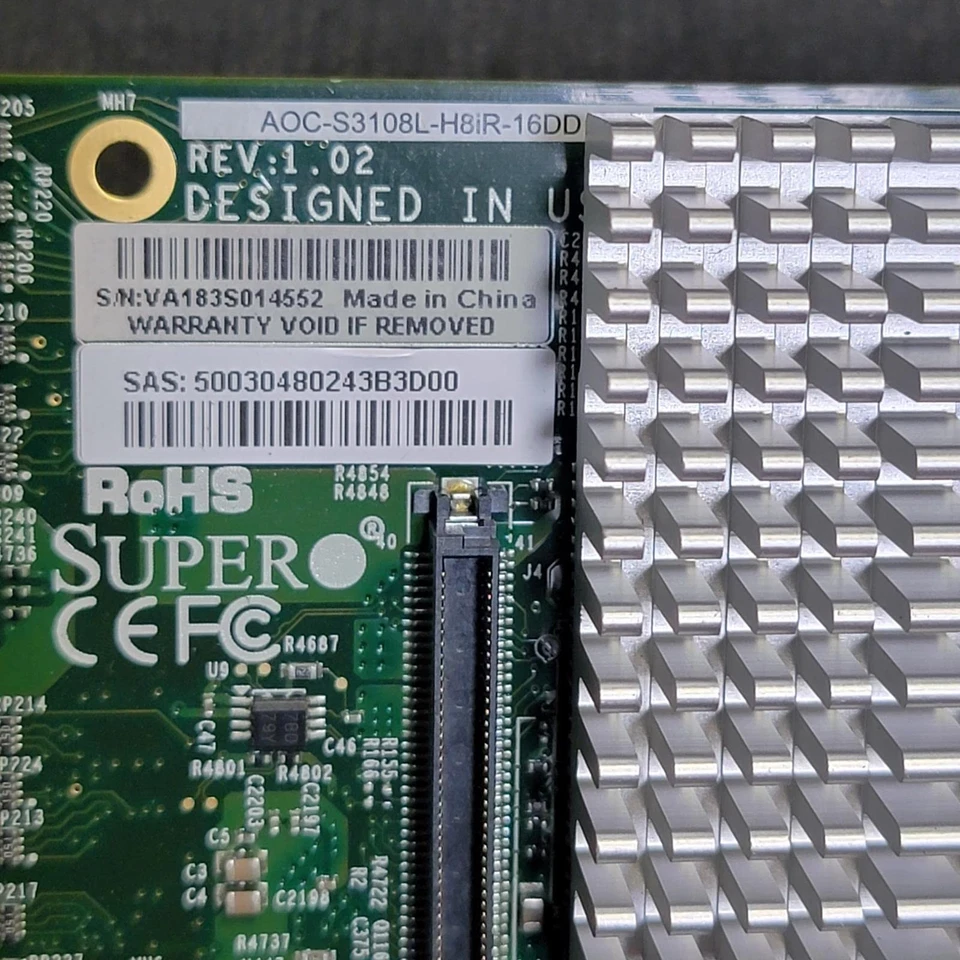 Supermicro AOC S3108L H8IR 16DD RAID Card PCIe 3.0 SATA SAS Low Profile - Image 4 of 4