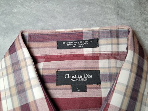 Christian Dior Shirt Mens L Burgundy Red Plaid Monsieur Long Sleeve Button Up - Picture 4 of 10