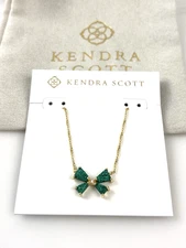 Kendra Scott Gold Plated Blair Green Bow Drusy Pendant Necklace NWT $75