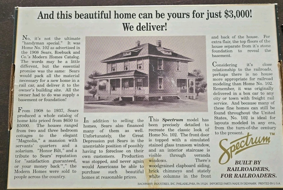 Spectrum Master Craftsman Series Sears Roebuck Early 20th Century HO Scale House - Image 4 of 4
