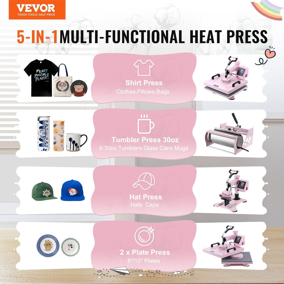 VEVOR Heat Press Machine 15x15 in 5 in 1 with 30oz Tumbler Press T