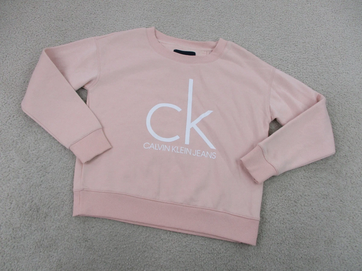 Calvin Klein Sweater Women Small Pink White Outdoor Sweatshirt Preppy Ladies  A4*