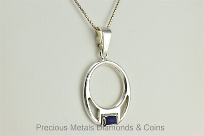 Sterling Silber 43 mm x 25 mm Lapis akzentuiert Kreis Anhänger 19'' Kette 