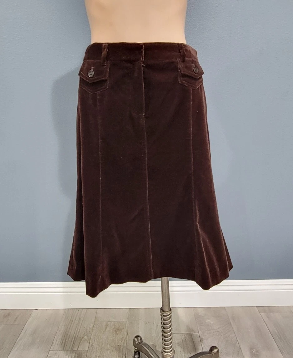 THEORY Brown Velvet A-Line Skirt 10