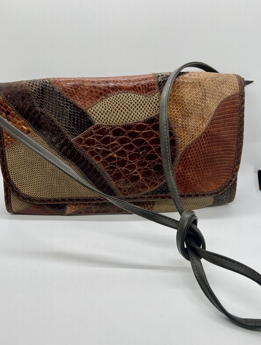 VINTAGE SHIBUI GENUINE LEATHER BROWN PATCH ENVELOP CLUTCH SHOULDER  HANDBAG View 2