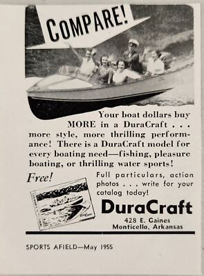 #ad 1955 Print Ad DuraCraft Model Boats Made in MonticelloArkansas $9.78