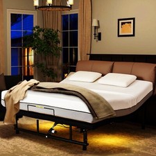 Queen/King Size Adjustable Bed Base Frame Head & Foot Incline w/USB/Nightlight