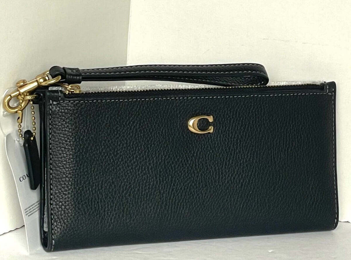 Coach Double Zip Wallet Wristlet Black Leather Pebbled Slim Coach Double Zip Wallet Wristlet Black Leather Pebbled Slim